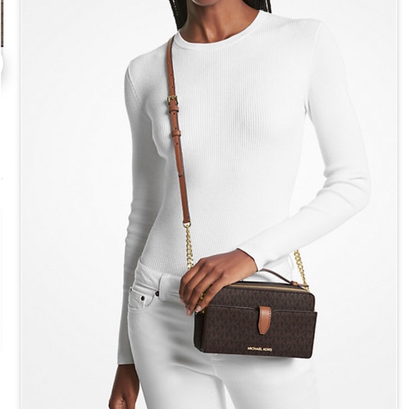 Michael Kors Signature Mid Size Double Zip Top Handle & Crossbody Chain Bag NWT - Picture 2 of 15